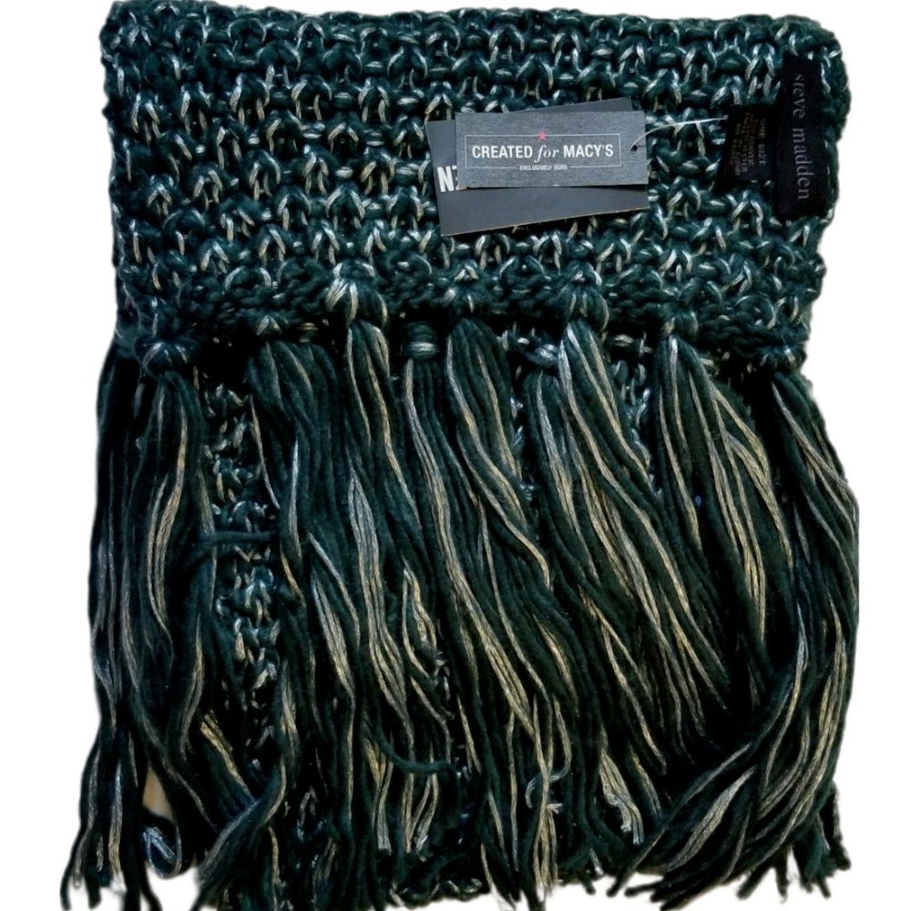 Steve Madden Lurex Metallic Knit Tassel Winter Scarf Black or Green - Picture 5 of 5